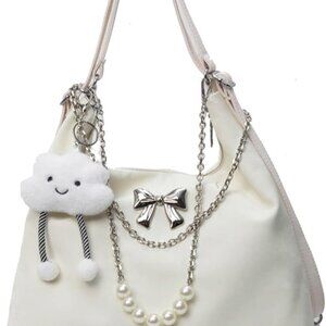 Women's PU Crossbody Bag Tote Shoulder Handbag with Chain Pendant